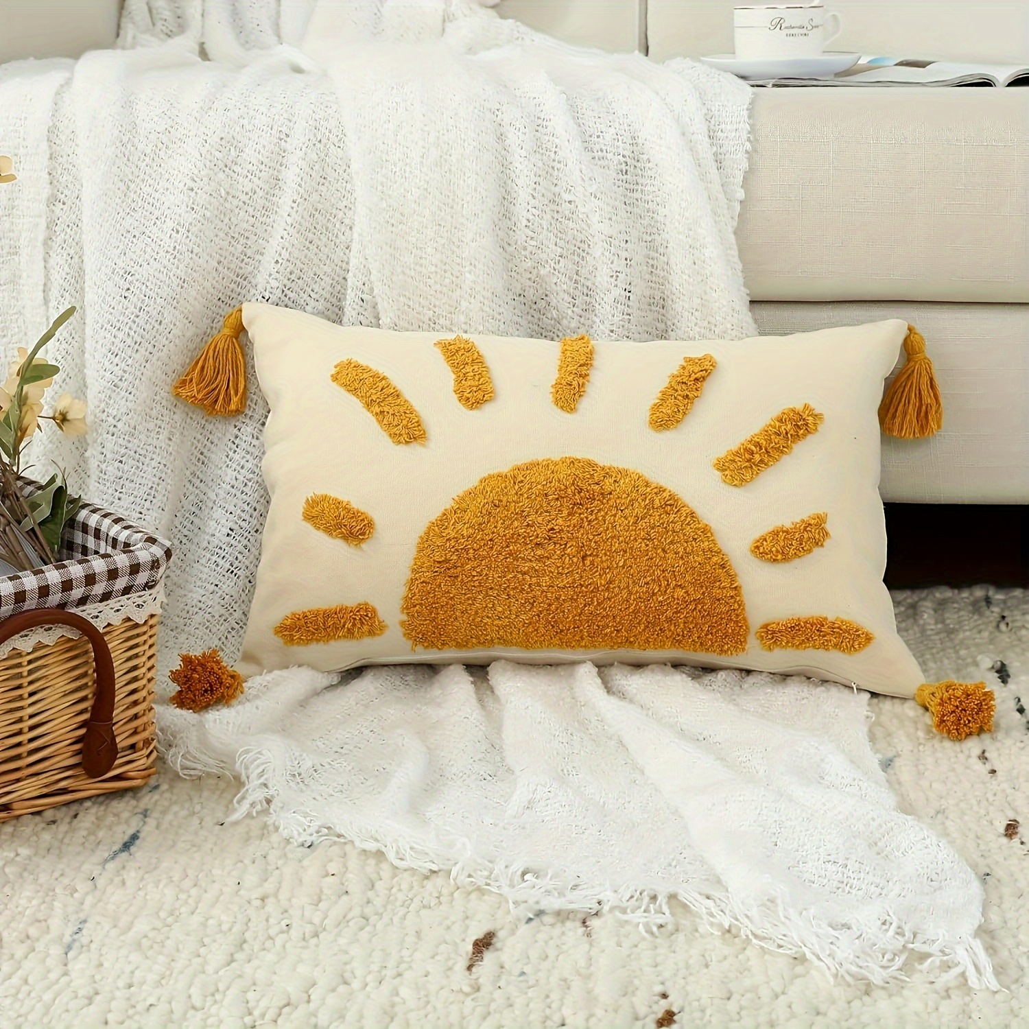 Image of 1pc Bohemian Embroidered Cushion Cover, Decorative Throw Pillow Cover For Spring And Summer, Cozy Modern Home Decor Pillowcase For Sofa, Bedroom, And Car, Pillow Insert Not Included