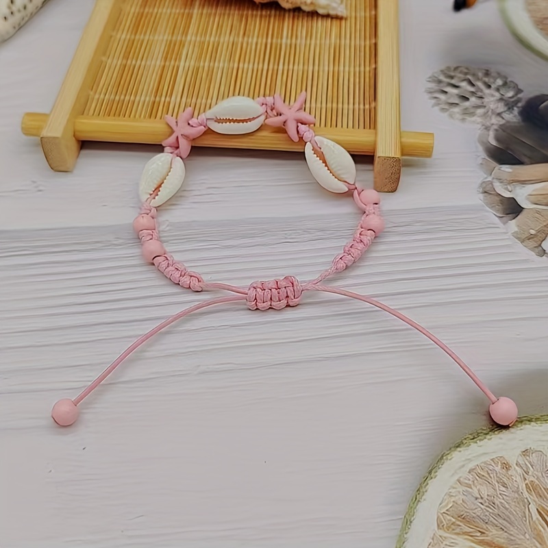 

1pc Boho Vacation Style Handwoven Colorful Starfish Shell Ocean Series Adjustable Bracelet Handmade Jewelry For Women