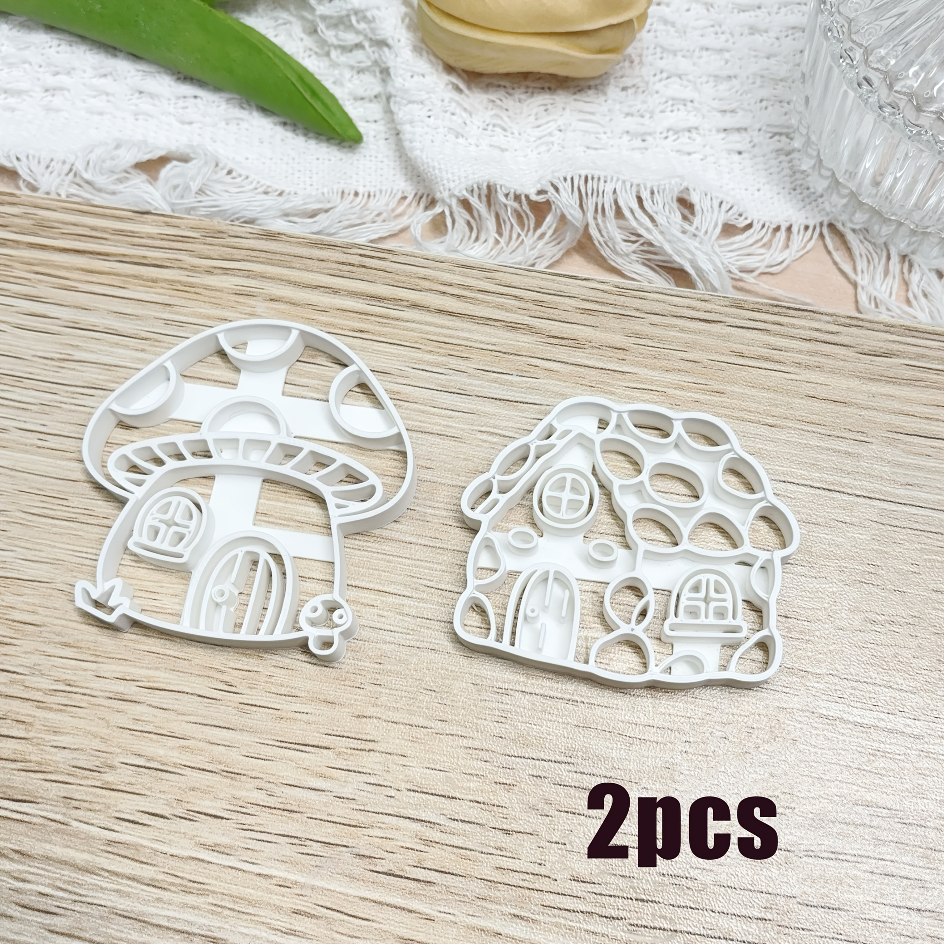 TEMU 2pcs (2pcs) Mushroom & Stone Clay Cutting Molds - Reusable Plastic Diy Craft Stamps With Precision Suitable For Polymer Clay, Resin Art, Jewelry