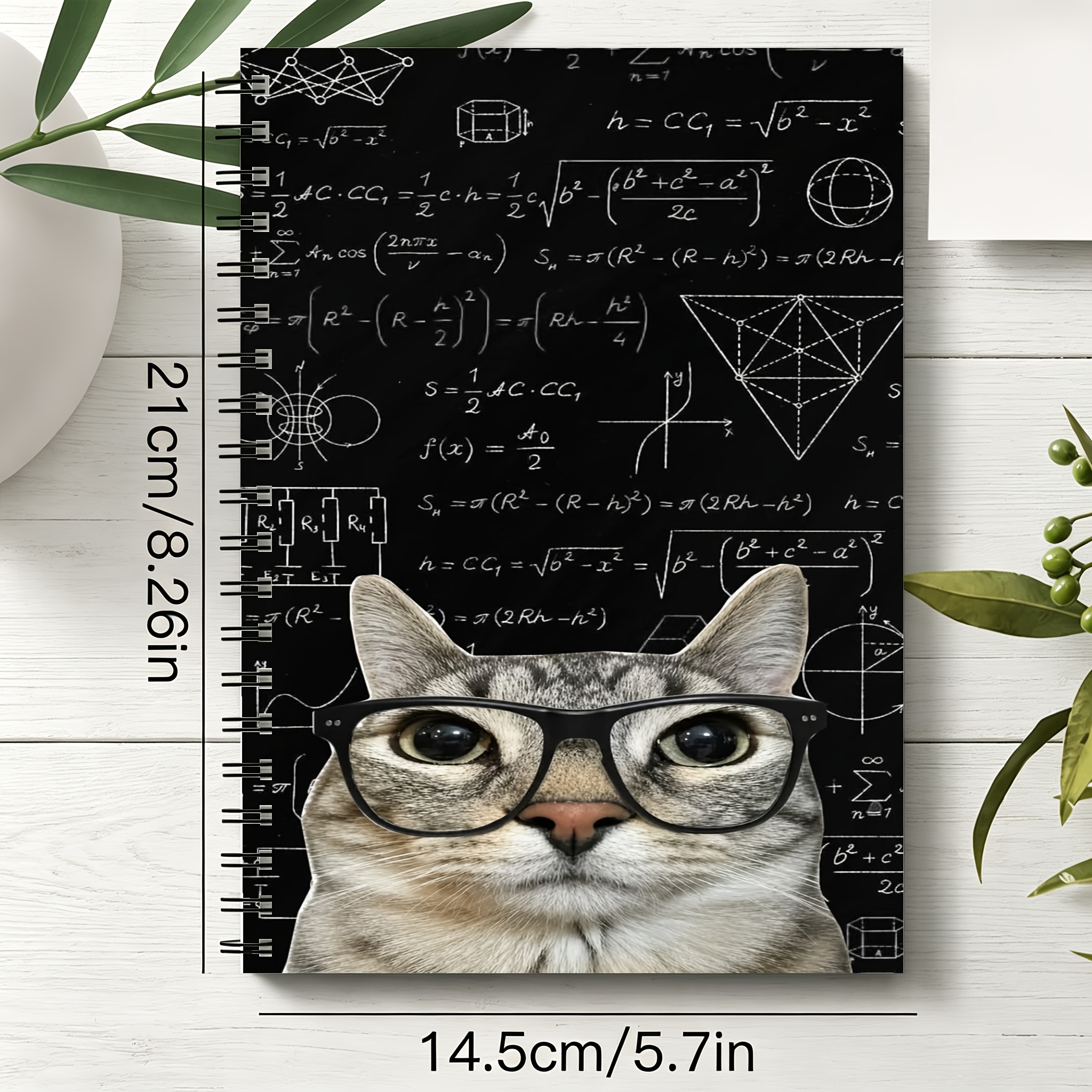 TEMU A5 Spiral Notebook 60 Pages Cover Decorated With Glasses Wearing Cat And Math Formulas For Daily Note Taking And Creative Presenting 1pc