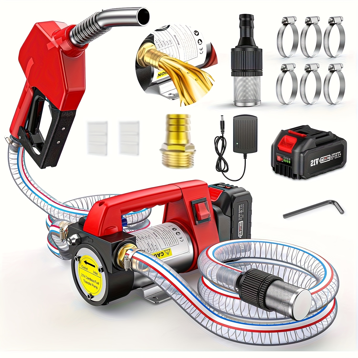 TEMU Taskstar 12gpm Cordless Fuel Transfer Pump Kit - 21v Self-priming & Kerosene Pump With 4.0ah Battery, Auto Shut-off Nozzle & Hose - Portable