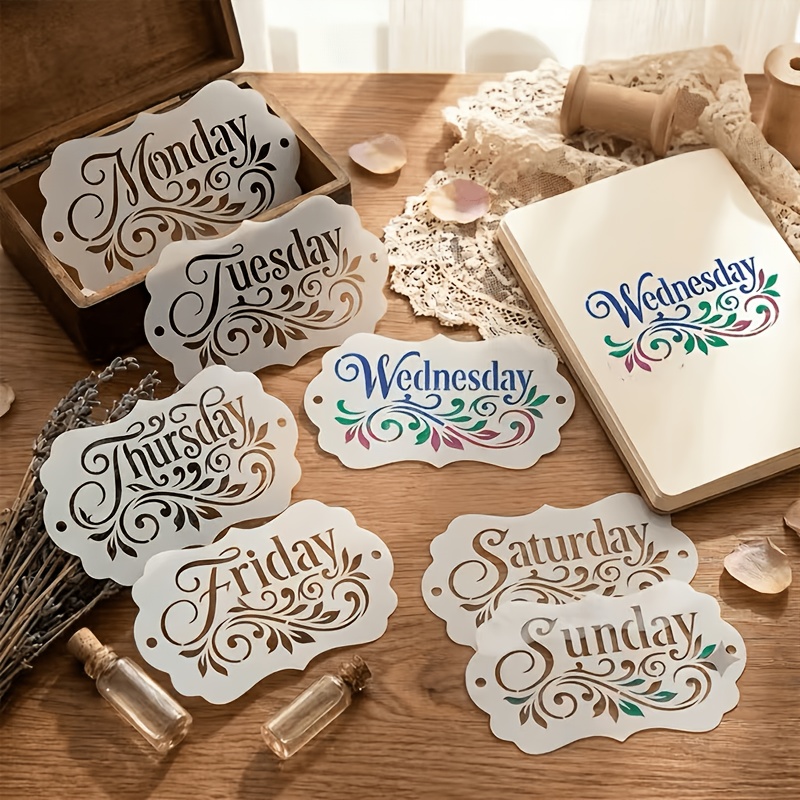 7pcs Reusable Calligraphy Letter Stencils with Floral Templates