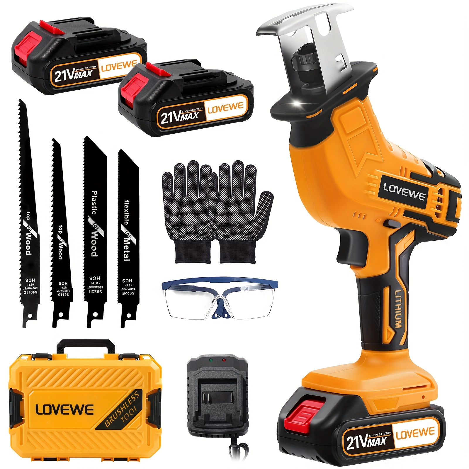 Cordless Jigsaw ZELCAN 18V , Battery Operated Saw With LED Light 2000mAH Battery Charger 10 Blades Bevel Cutting For Wood Metal PVC Pipe Cutting And More, Portable Cutting Tool For Home Jigsaw Cordless