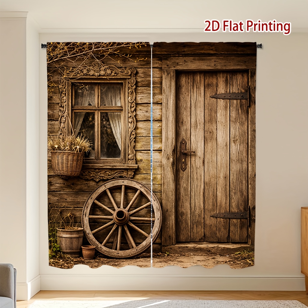 TEMU 2pcs Panel 2pcs Vintage Print Curtains Suitable For Living Room, Kitchen, Bedroom - Semi- Light Filtering Window Panels With Privacy Protection,