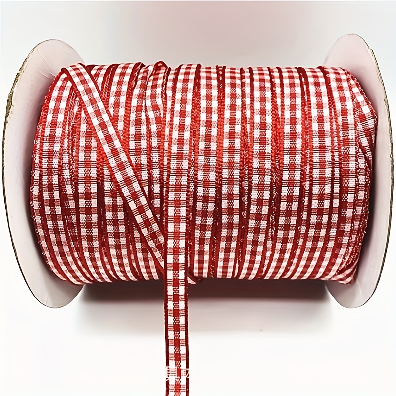 Image of 22-yard Gingham Ribbon Roll - 1/4" Wide Festive Plaid For Christmas Decor, Diy Valentine's Gifts, And Craft Jewelry Supplies (pack Of 1), Festive Decoration | Checkered Ribbon | Textured Fabric