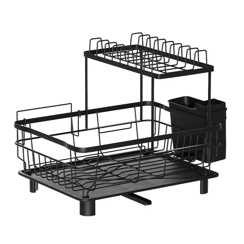 dish drying rack 2 tier dish racks for kitchen counter large stainless steel kitchen dish drying rack with detachable dish drainers with utensil holders Product details 2
