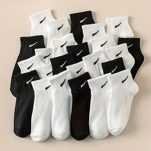 10 paires de chaussettes mi-hautes noires et blanches pour garçons - polyester respirant, ourlet élastique , design de couleur pour et les tenues décontractées, printemps/automne, lavage à ou , chaussettes mignonnes, chaussures pour jeunes , design de chaussettes , chaussettes pour jeunes, chaussettes pour garçon