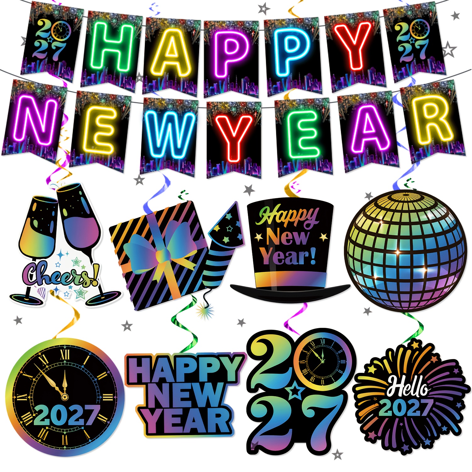 Image of 30pcs, New Year Party Decorations, 2027 Year Party Banner Hanging Swirl Decorations, 2027 Year Party Set, Suitable For New Year's Eve Party Home, Living Room, Outdoor Decoration