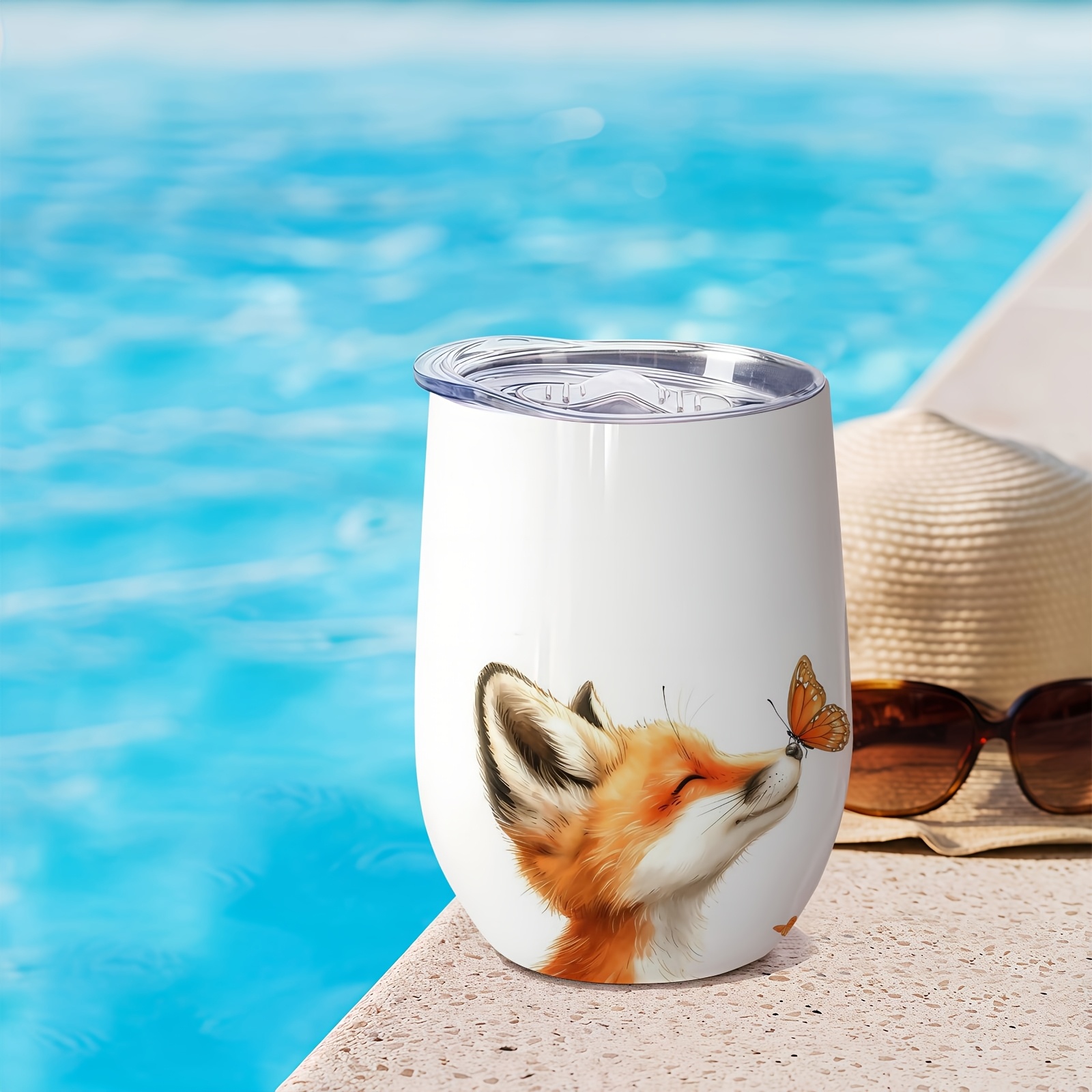 Single-pack Insulated Tumbler, Fox And Illustration Eggshell Cup, Coffee Cup, Drinks Hot Or Cold, With Lid, Food-grade Stainless Steel Material, Suitable For Office, Parties, Outdoor Camping, For