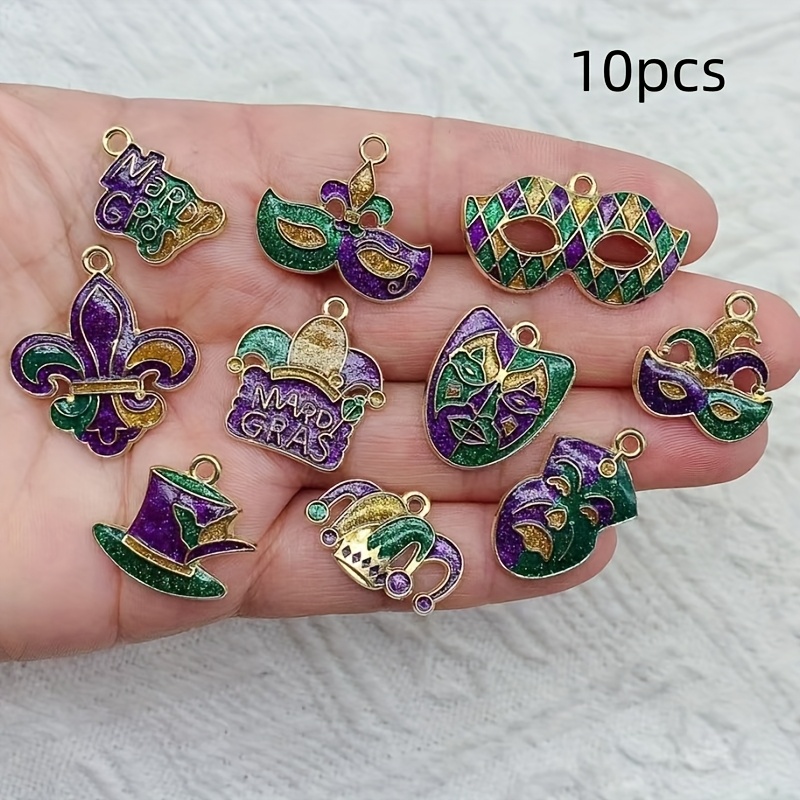 

10pcs Mardi Gras Charm Pendants Set, Zinc Alloy, Assorted Carnival-themed Charms For Making, Keychains, Shoes, Costumes & Accessories