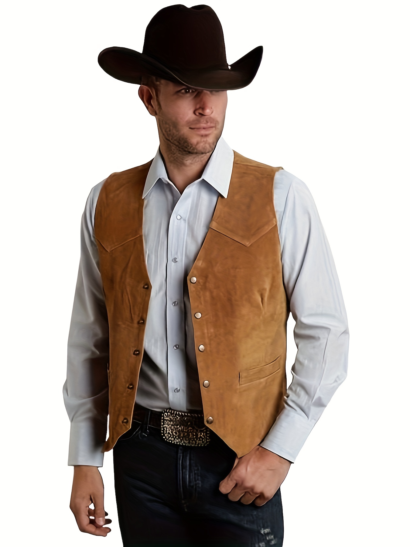 Gilet De Cowboy à Simple Boutonnage Pour Homme - Gilet Vintage Col V Avec Poches, Smoking Formel Mariage Noir XL