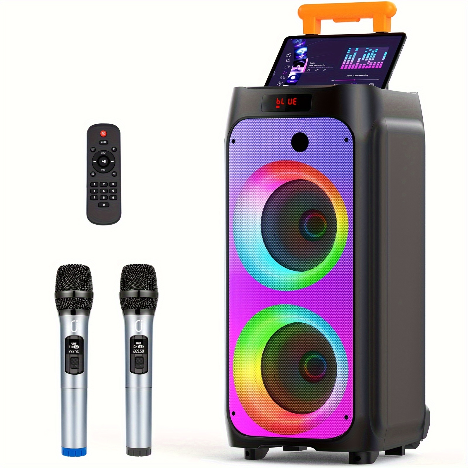 

Karaoke Machine With 2 Wireless Microphones For Adults, 8" Big Bt With 500w Power, Pa System With Dj Light, Rolling Wheels And Trolley, Outdoor