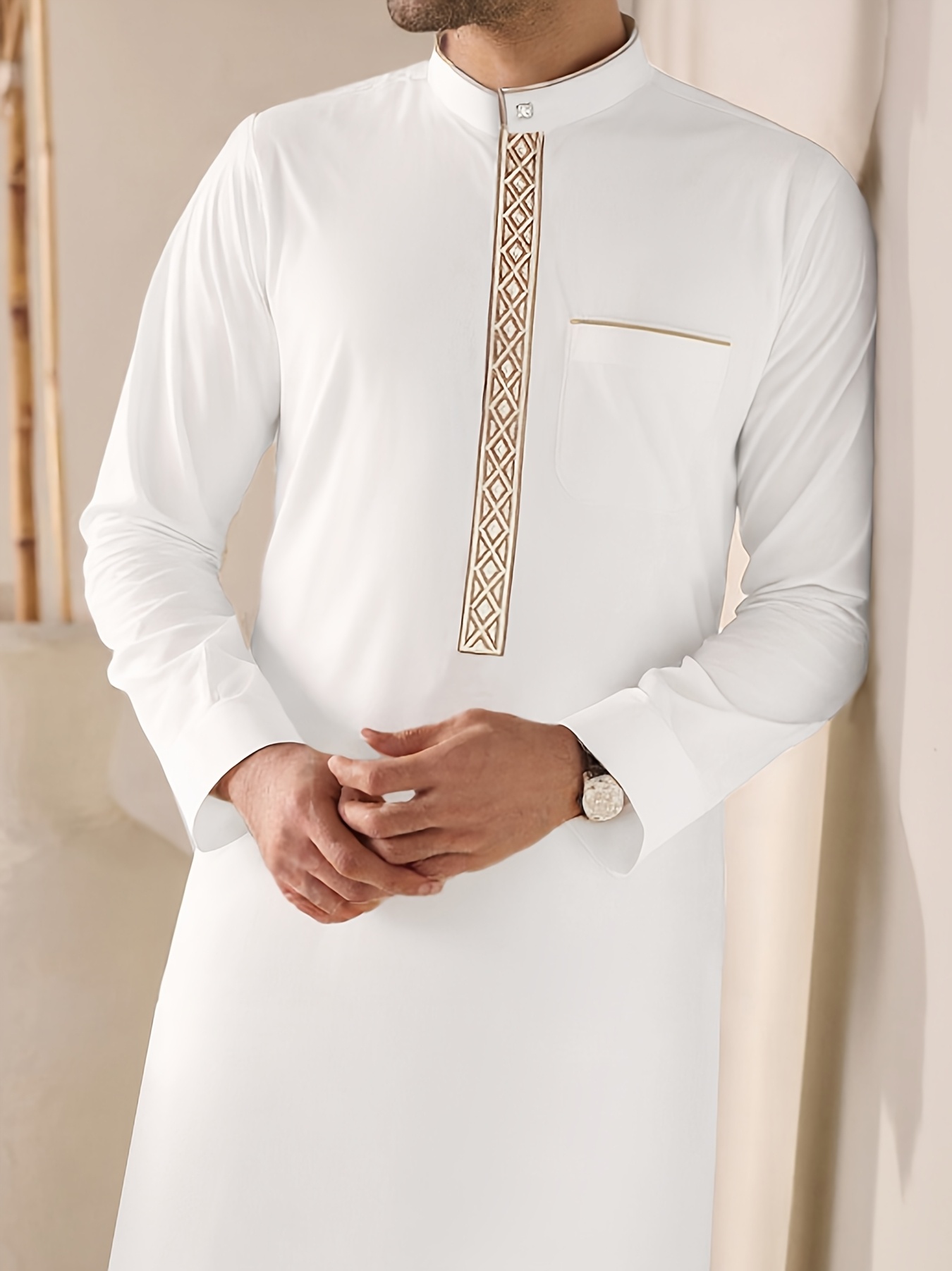 Cuello Camisa De Arabe Kandora Elegante Larga Hombre Túnica Temu
