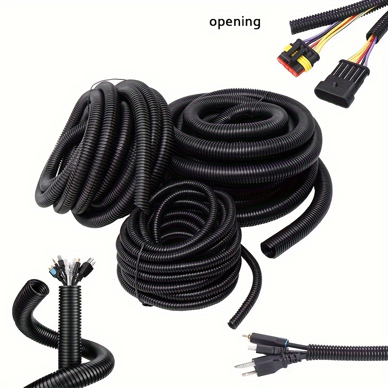 Image of 6 Meters Of Black Corrugated Tubing For Wire Protection, Ideal For Organizing Cables For Televisions, Wires, And Garden