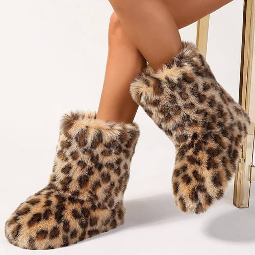 stylish womens round toe flat heel slip on outdoors winter warm boots