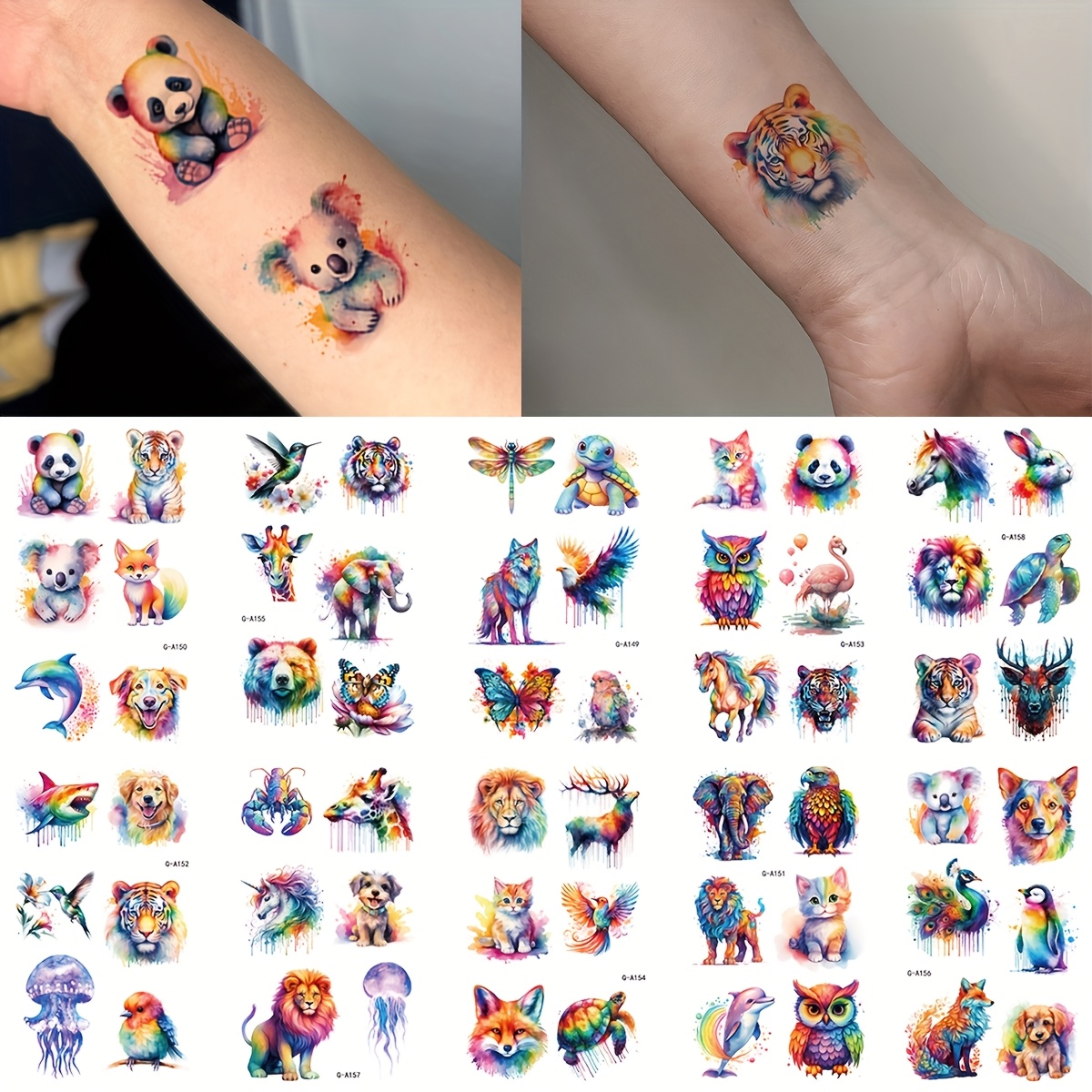 10 sheets colorful tattoo stickers panda   elephant bear   fox   pattern arm wrist body art stickers waterproof   tattoo stickers
