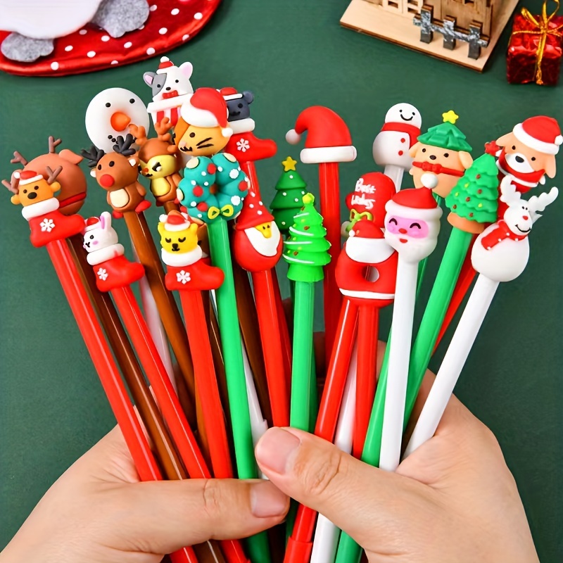 

10pcs Fine Point Christmas Pens Set - Lightweight, 0.38mm Black Ink, Non-repeating Neutral Styles, Perfect For Family Gifts And Holiday Celebrations