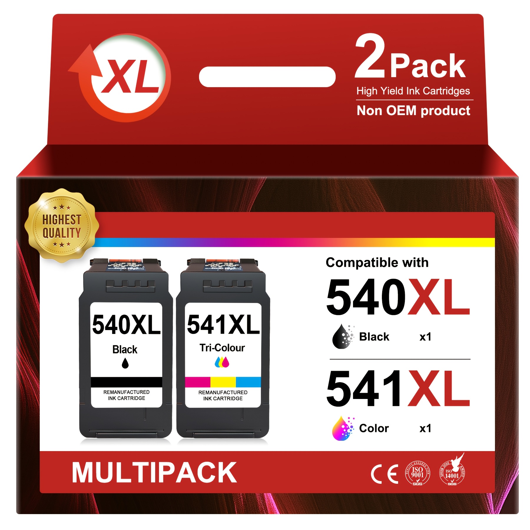 Image of Compatible 540xl 541xl Ink Cartridge Combo For Pg-540xl Cl-541xl, Black And Tri-color Cartridge For Ts5150 Ts5151 Mg3650 Mg3150 Mg3550 Mx475 Printers, 1 Black And 1 Color (2-pack)