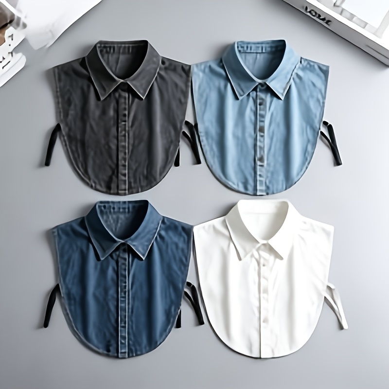 TEMU Women's Elegant Detachable Denim Fake Collar 4pcs Set, Vintage Round Neck False Collar, Versatile Fashion Shirt Collar For Sweaters, Jackets &