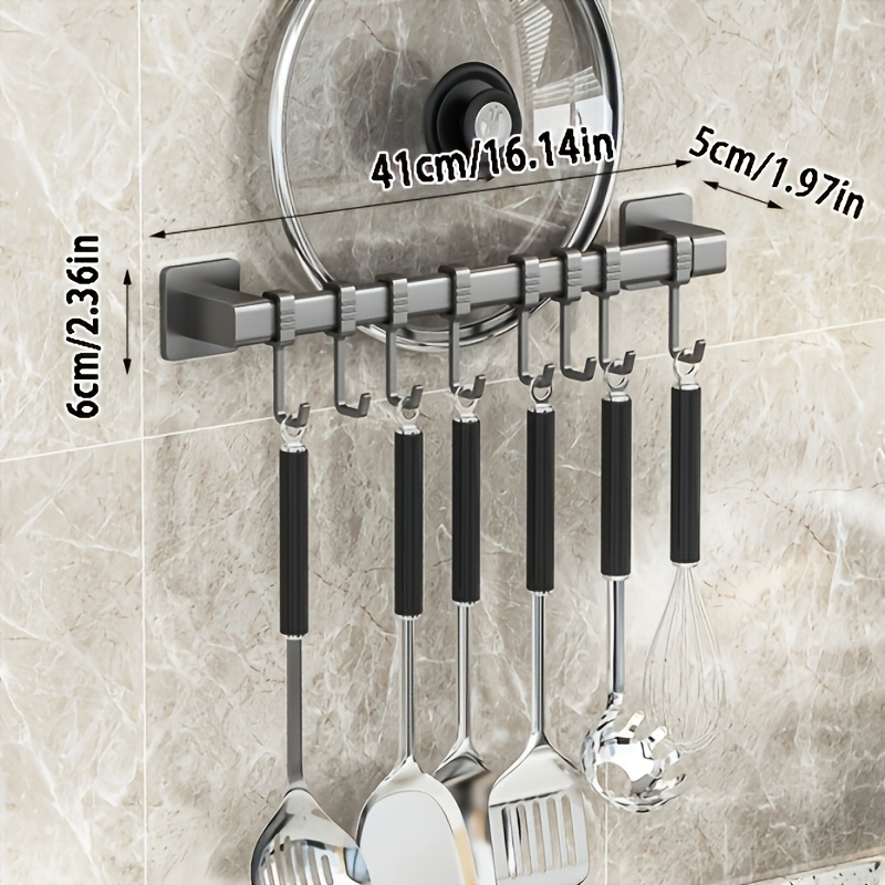 Image of 1pc Kitchen Hook Punch-free Hanging Rod Shovel Spoon Rack Moveable Hook Wall-mounted Knife Rack Storage Shelf, Suitable For Kitchen Utensil Storage, Pot And Pan Organization