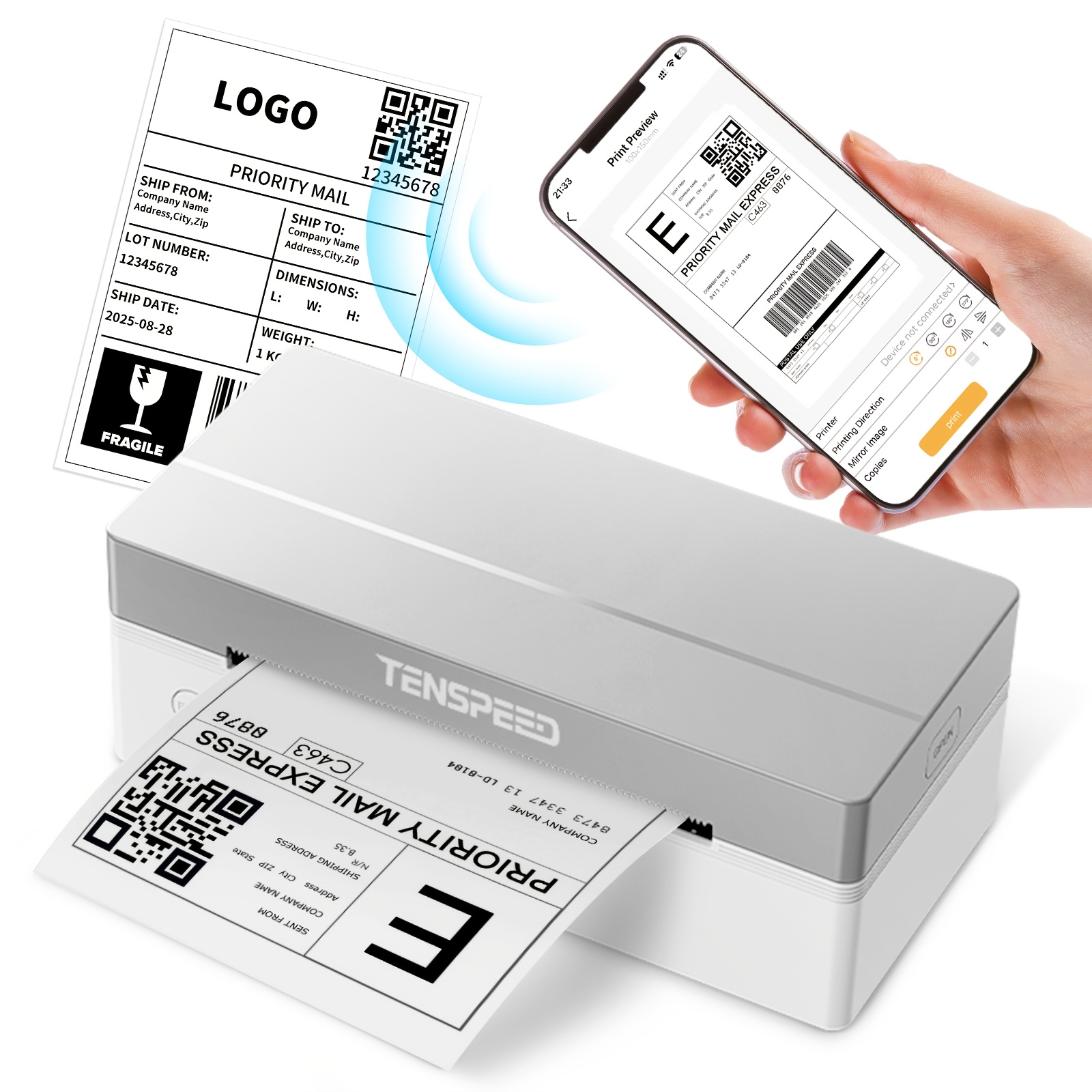 TEMU Rp425 Commercial Thermal Label Printer, Wireless Barcode Printer For Shipping, And Warehouse Management