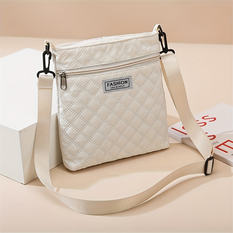 

Fashion Quilted Crossbody Bag - Lightweight Nylon Shoulder Bag With Adjustable Strap, Zipper Closure, Solid Color, Polyester - Ideal For Shopping And Daily Use