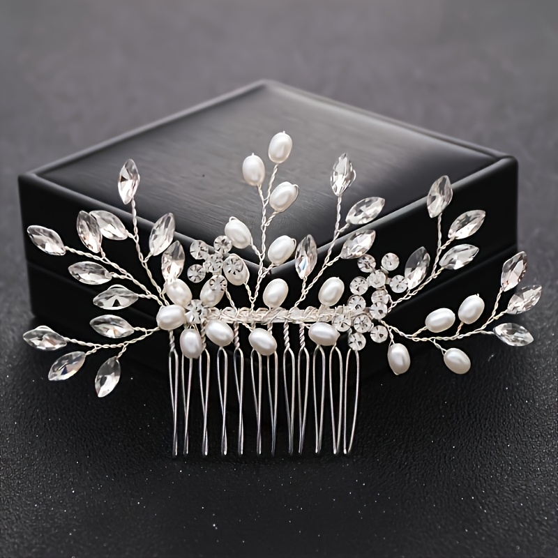 TEMU Stylish Hair Comb With And Rhinestones, Perfect For Brides And Women, Ideal For Wedding Hair Additions