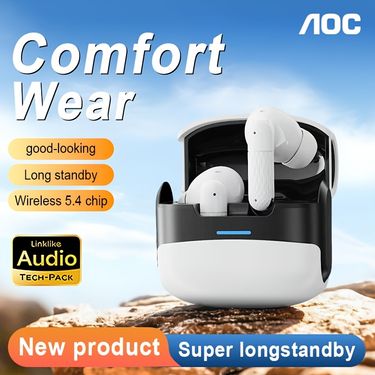 AOC Wireless Stereo Sports Running Clip-On Earphones, Calling Noise Reduction, Extra-Long Standby, Low Latency Gaming Mode, Hi-Fi Sound, LED Digital Display, Comfortable Even After Prolonged Wear, Gift Recommendations, Multi-Device