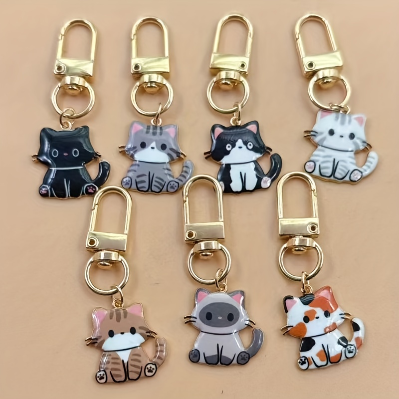 Image of 7pcs Fun Kitten Keychain Set, Vintage Style Creative Gift, Perfect For Christmas, Halloween, And Other Holidays To Give To Family, , And