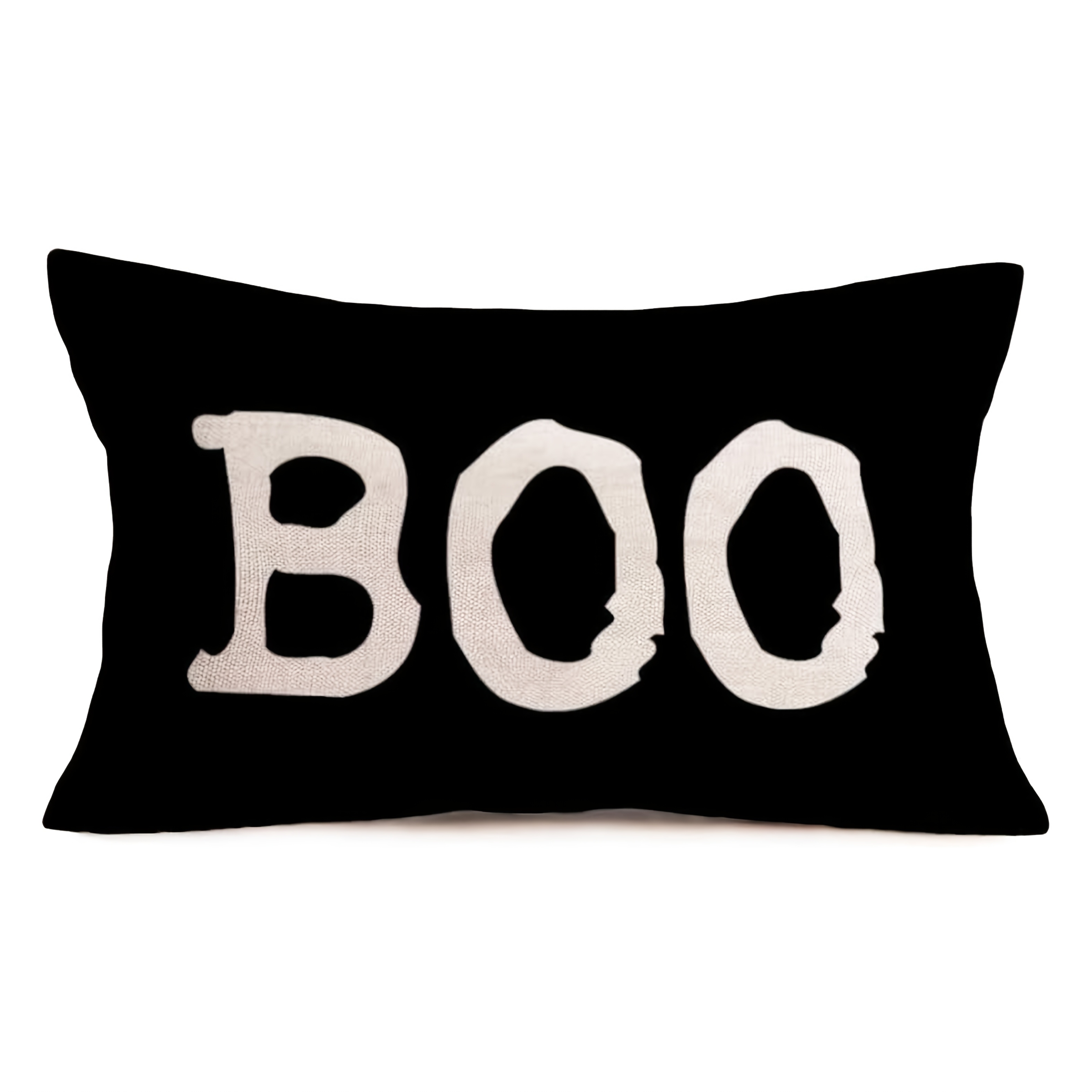 TEMU 1pc Halloween Boo Pillow Cover - Black & Lettering Polyester Cushion Case, Contemporary Farmhouse Decor With Zipper Closure, Machine Washable