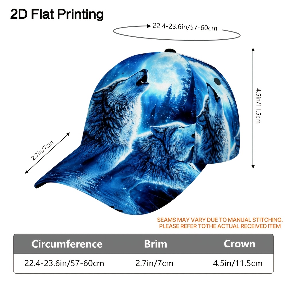 TEMU 1 Casquette de baseball 2D à impression plate, hurlants sous , et ajustable pour une utilisation en extérieur, parfaite pour décontractées et en