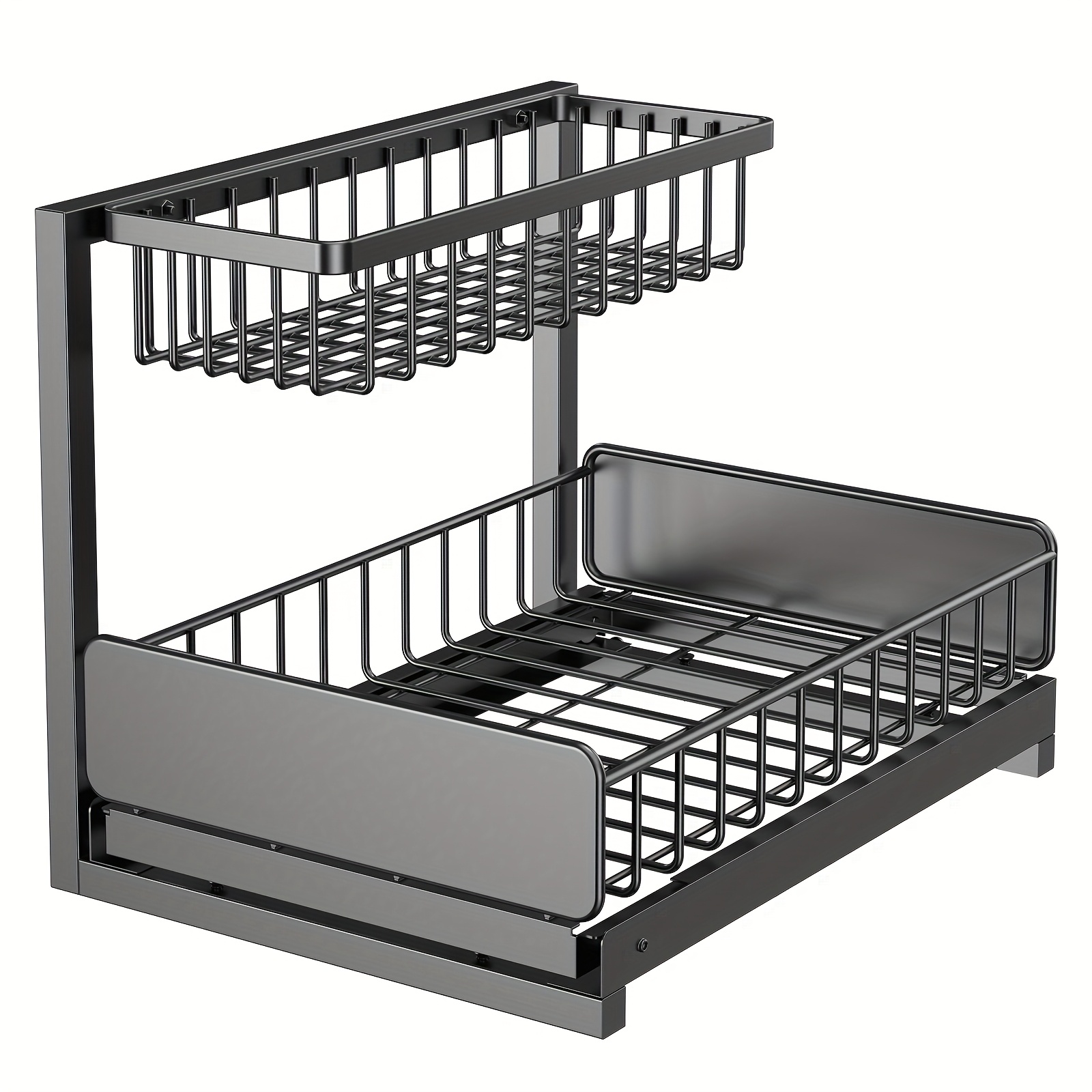 Image of 2 Tier Under Sink Organizer And Shower Organizer Slide Out Pull Out Cabinet Organizer Metal Sliding Drawer For Kitchen Bathroom Cabinet Closet Organizer Shelf Bathroom Additions, Shelves