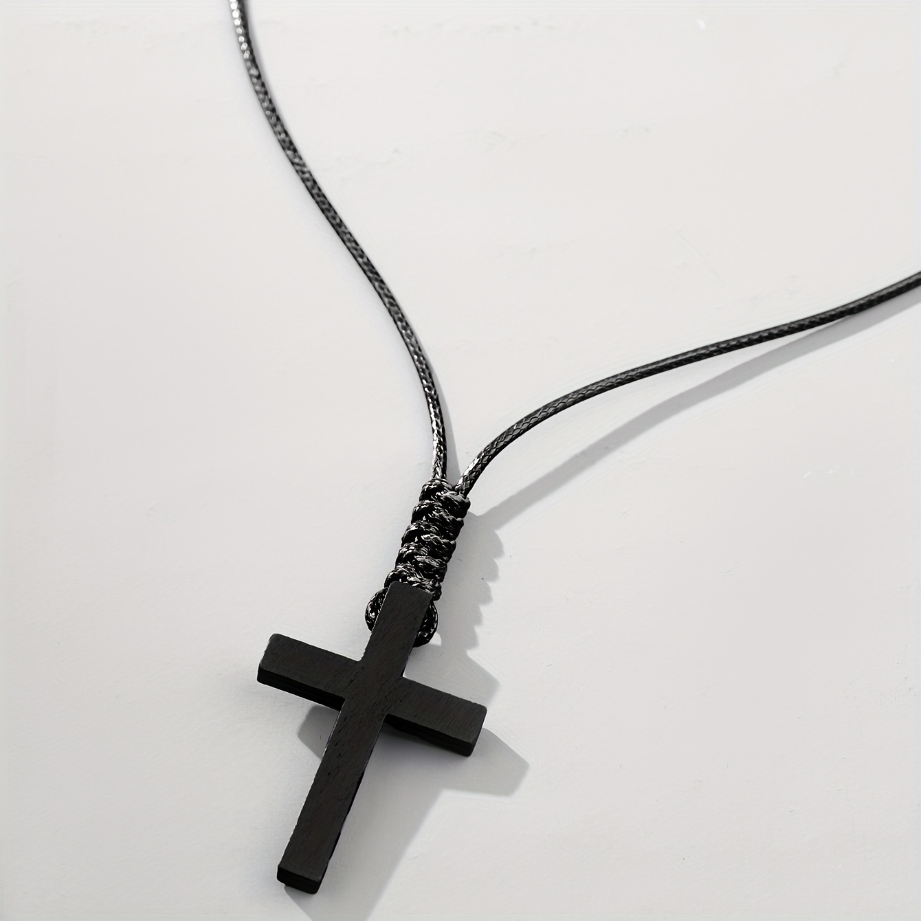 1pc Easy Solid Color Wooden Cross Adjustable Necklace