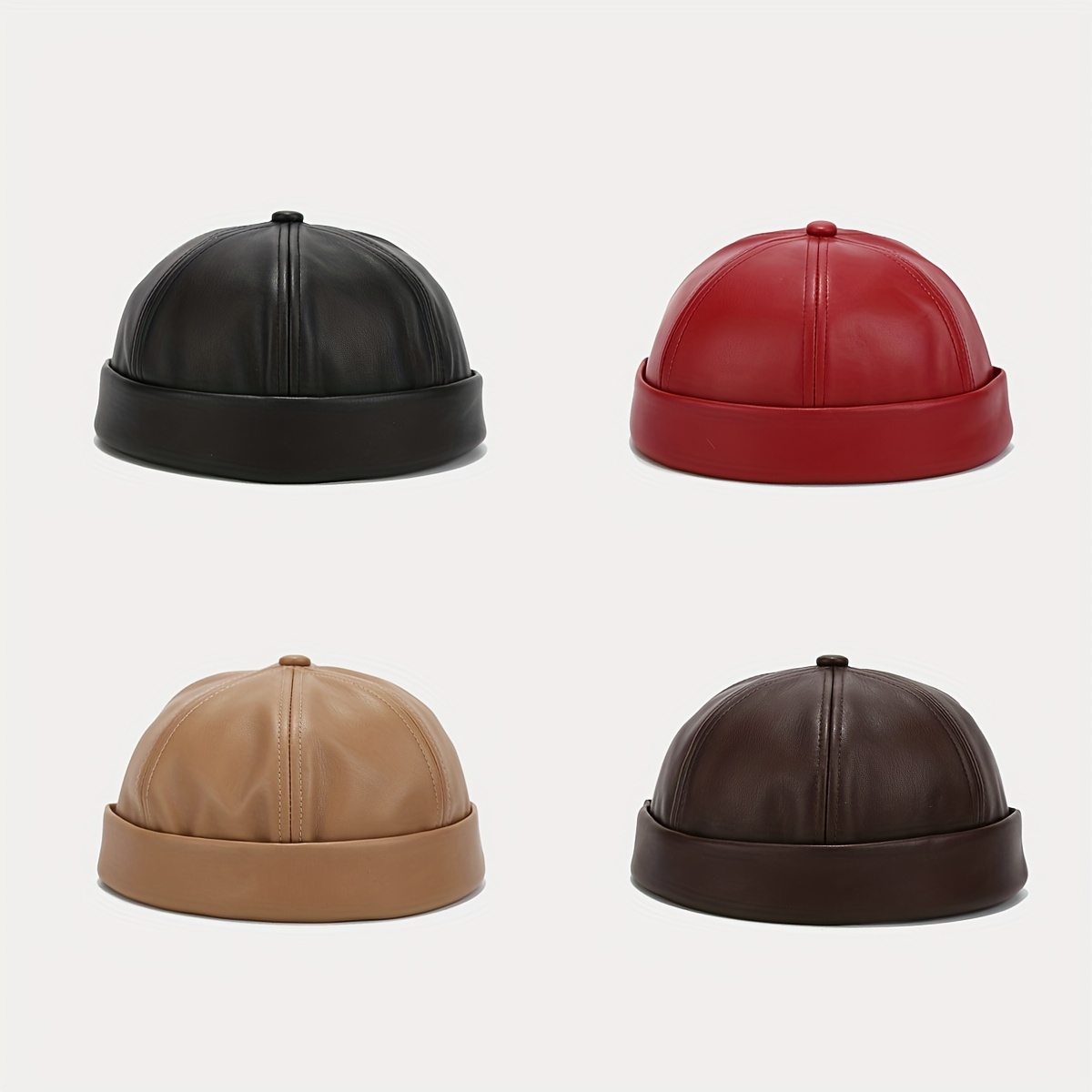 men's genuine pu leather brimless skull cap - Temu