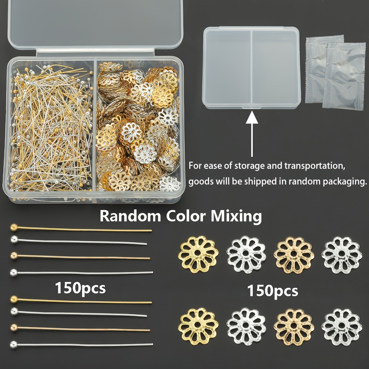 TEMU 300 piezas/ surtidos, incluyendo 150 piezas (30 mm) de alfileres con cabeza de , 150 piezas de tapas de de flor, adecuado para adiciones de
