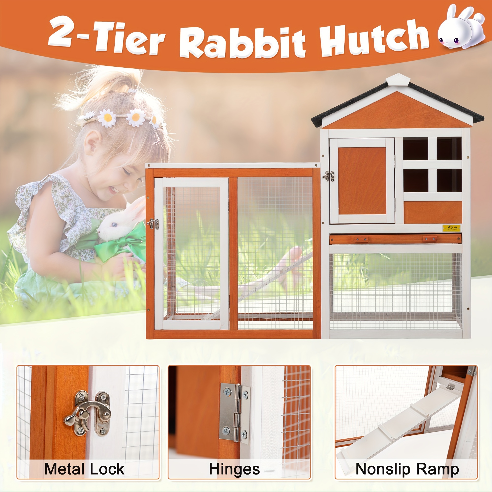 wooden rabbit hutch with pull out tray ramp lockable doors small animal house outdoor indoor pet guinea hamster cage
