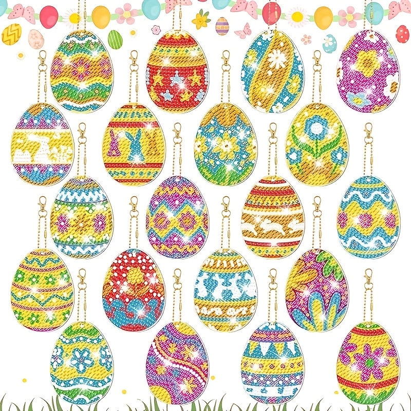 

20pcs Diy Easter Egg Keychain Set - Double-sided Acrylic Gemstone, Pattern, Suitable For Handmade , Home Decoration, And Party Gifts