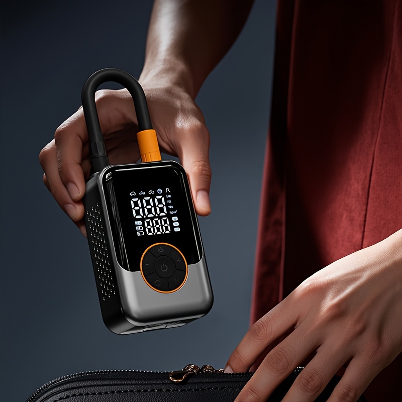 a portable air compressor pump with   lcd display a wireless tire inflator with usb c fast charging led light suitable for cars motorcycles bicycles balls and features an automatic shut   function   home Product details 2