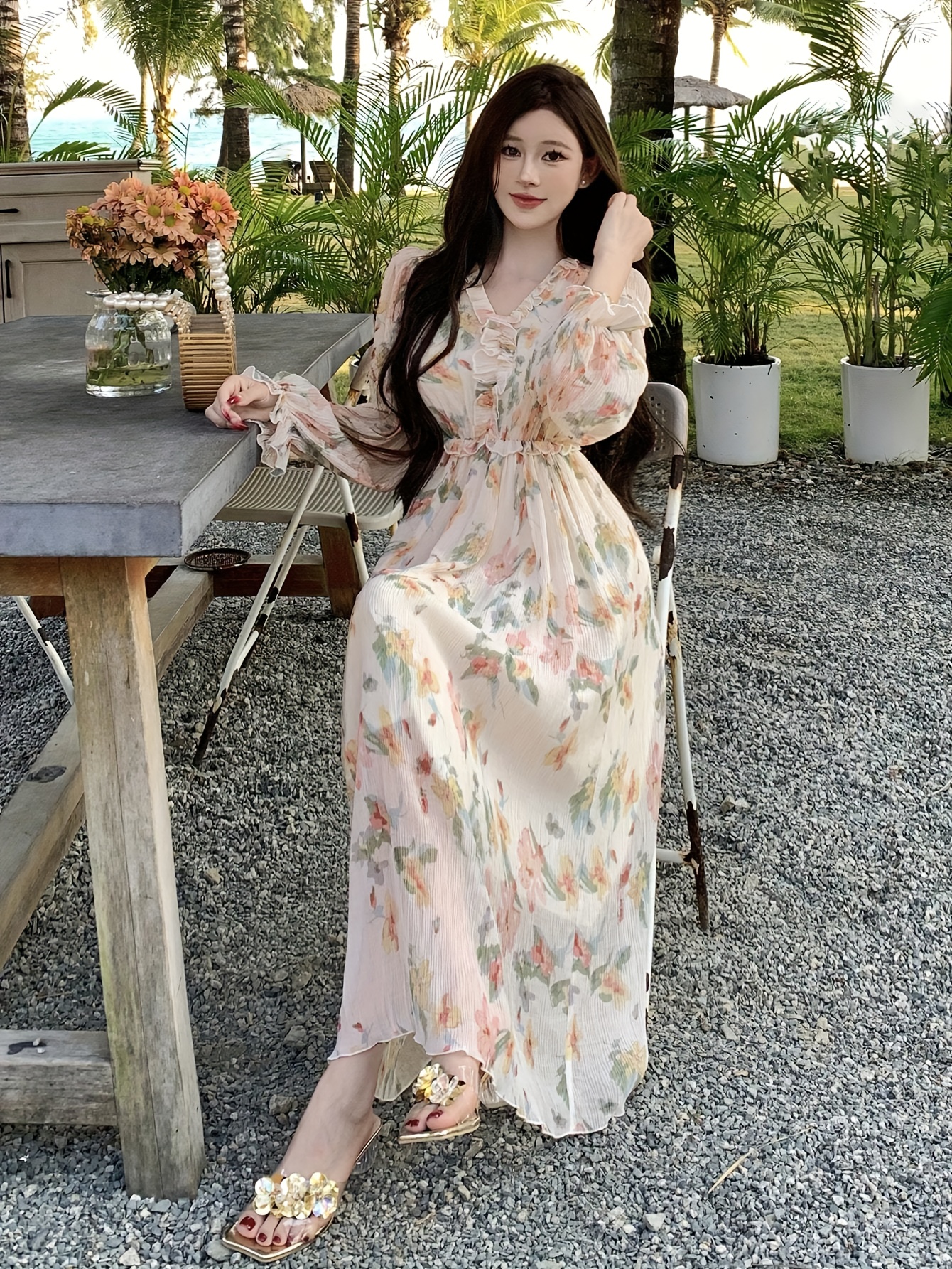 womens floral maxi dress elegant flowy long formal casual Temu