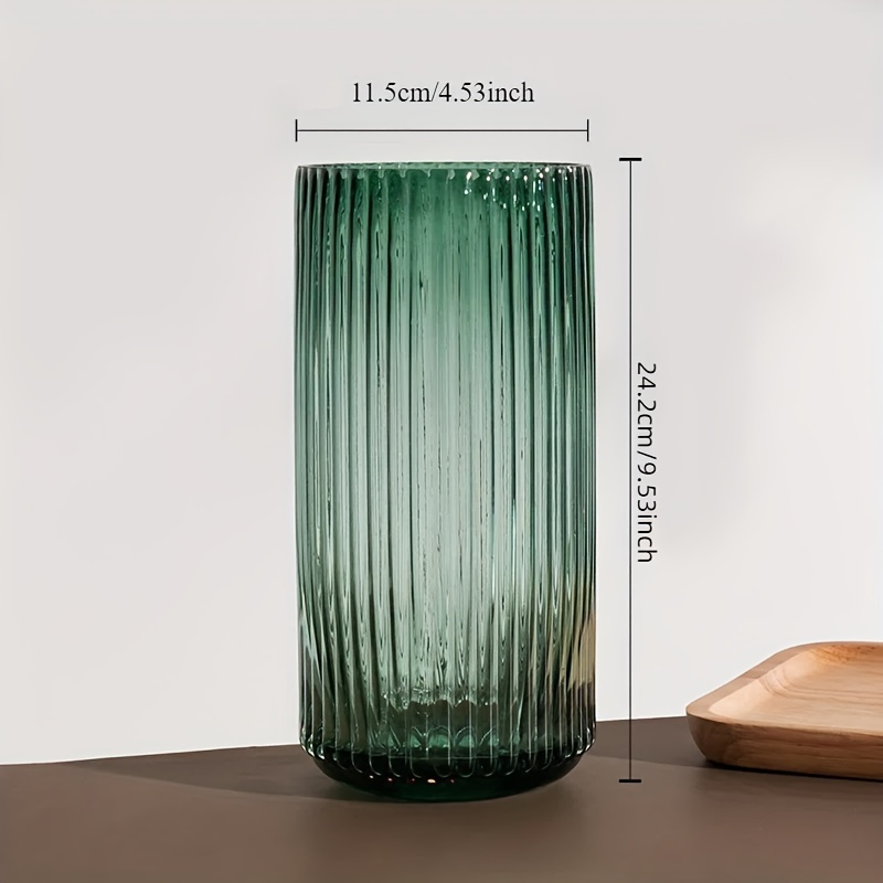 Image of 1pc Glass Vase - Vertical Striped Simple Vase - Vintage Style - Mini Retro Vase For Country Wedding Decoration, Floral Decor For Dining Table