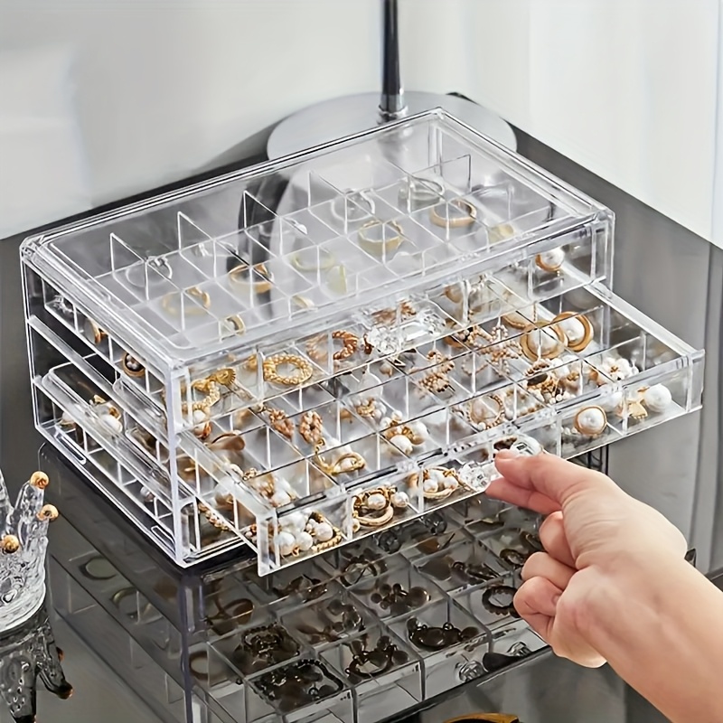 1pc 3 tier 72 compartment jewelry organizer box large capacity drawer style storage for earrings necklaces bracelets crafts seeds dustproof desktop container with polished   jewelry boxe Product details 6