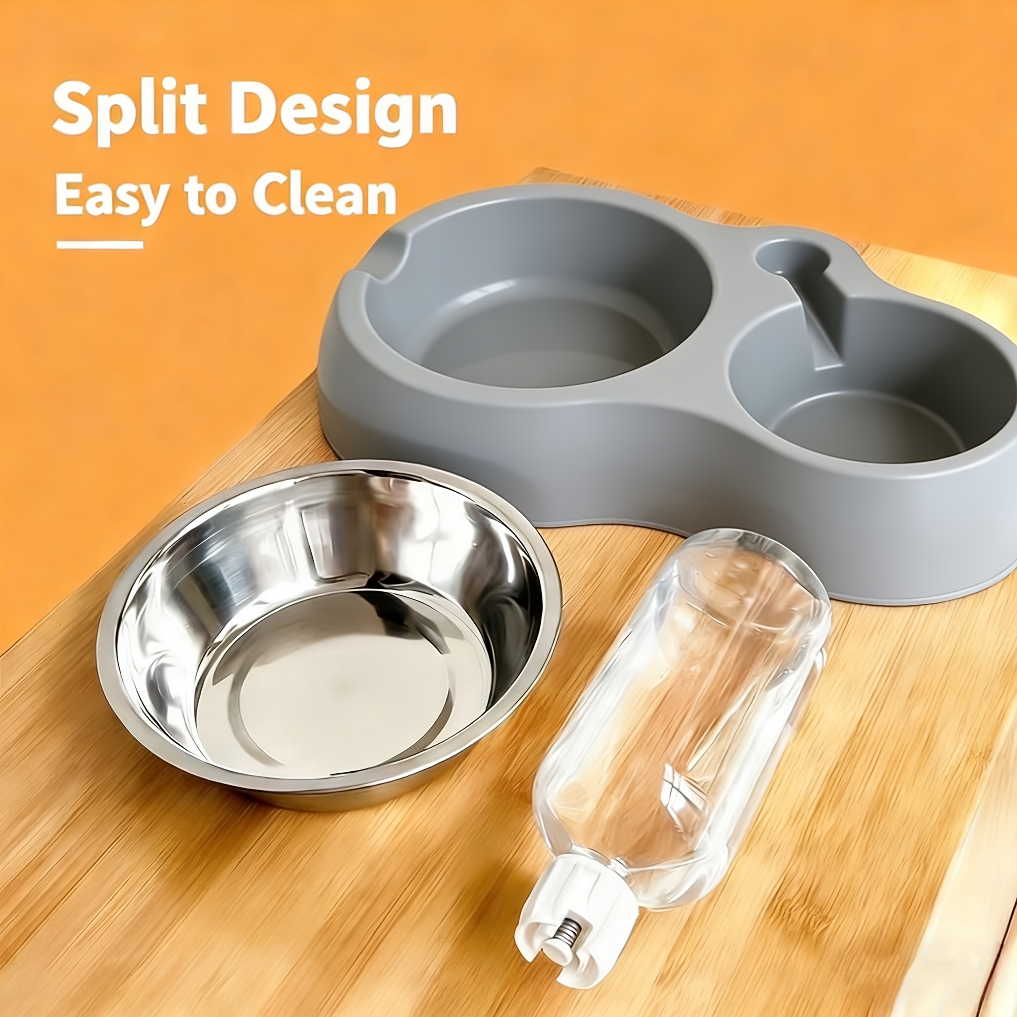 TEMU Pet Feeder For Cats And Dogs, Automatic Water Reservoir, Dual Bowls For Dry And Wet Food, Stainless Steel Dish Is Detachable And Washable