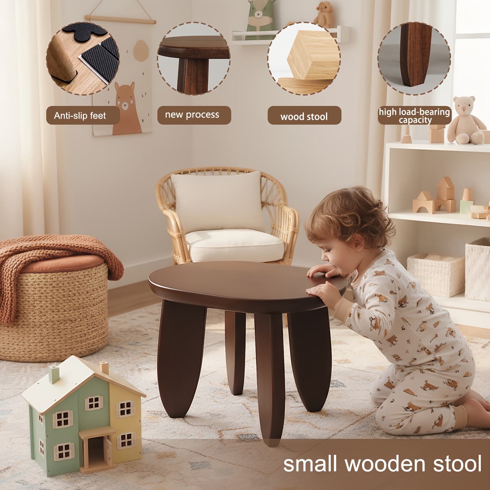 9 8 inch small shoe changing stool solid wood step stool non slip   no assembly footstool 300 lbs weight capacity kitchen step stool Product details 4