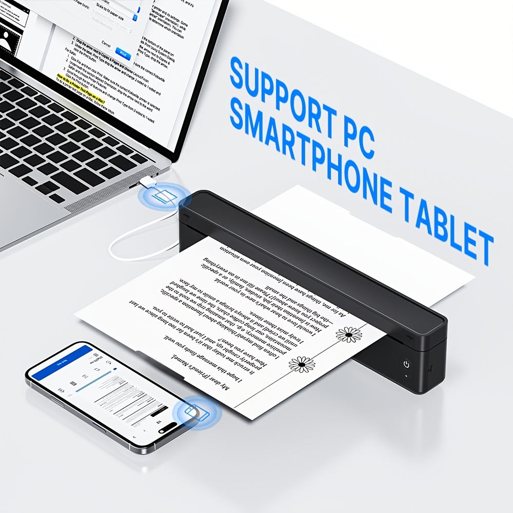 TEMU A10 Basic Wireless Thermal Printer Suitable For Phone & Laptop, Portable Wireless Thermal Printer With Inkless Operation, Compatible For