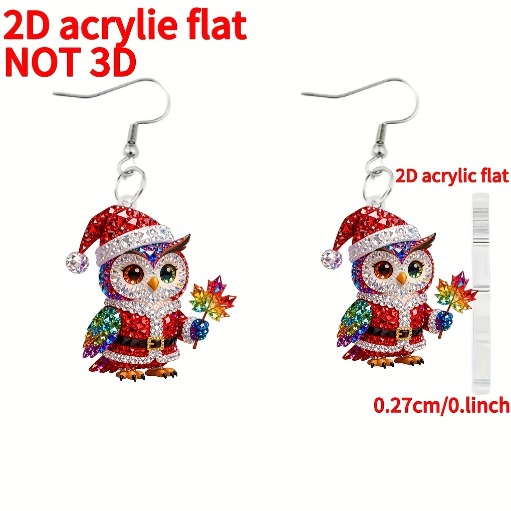 Image of 2d Flat, [2d Flat] 1 Pair, Christmas, Novelty Earrings, New 2d Acrylic Flat Earrings, Shiny , Fashionable Novelty Ear Accessories, Women's Ear Jewelry, Holiday Party Gift, 2d Flat
