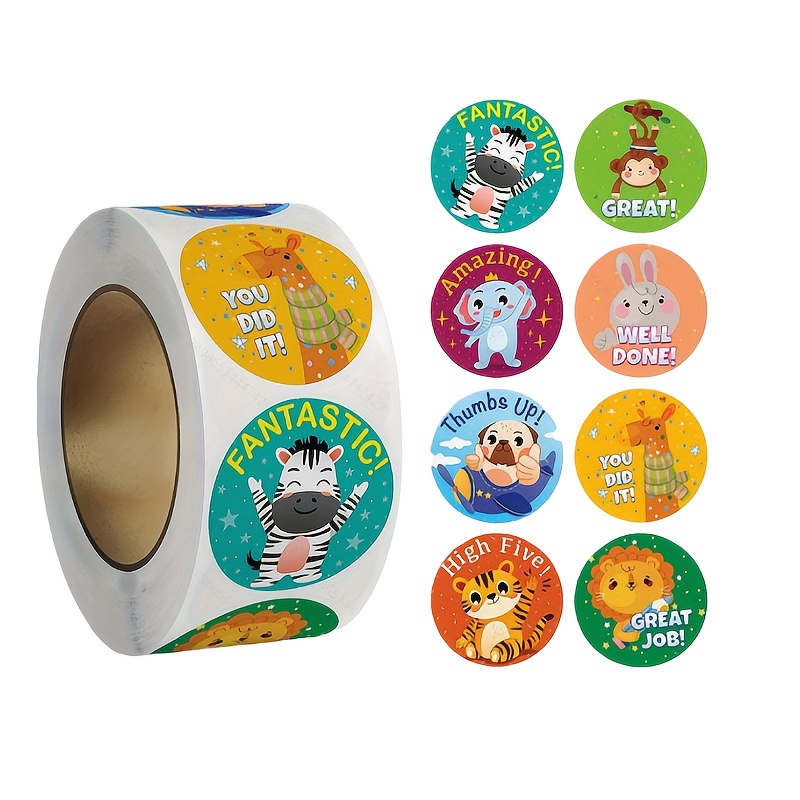 slika predmeta 500  /rola, 1500  /3 role, 3000  /6 rol živalski spodbudni nalepki - barvite pvc nalepke za najstnike, 0,98-palčne okrogle motivacijske nalepke z  ,  ,  , idealne za učitelje, starše, nagradne  , šolske potrebščine, zabavne grafike, trpežne pvc nalepke, ljubke nalepke