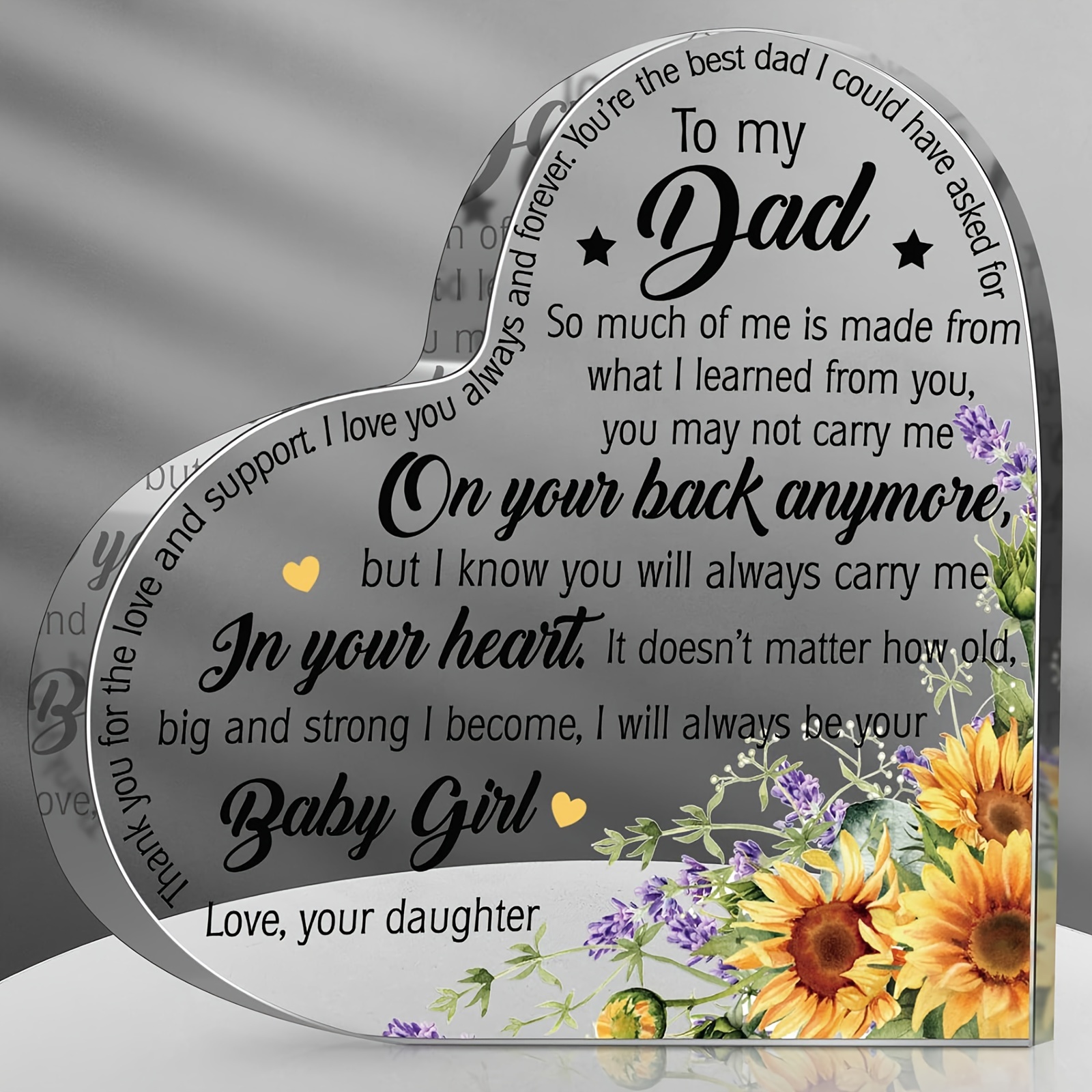 

1pc Contemporary Acrylic Heart-shaped Plaque With Greeting Card - Multipurpose Family Theme Gift For Mom, Dad, Mother-in-law - English Text, Ideal For Thanksgiving & Birthday