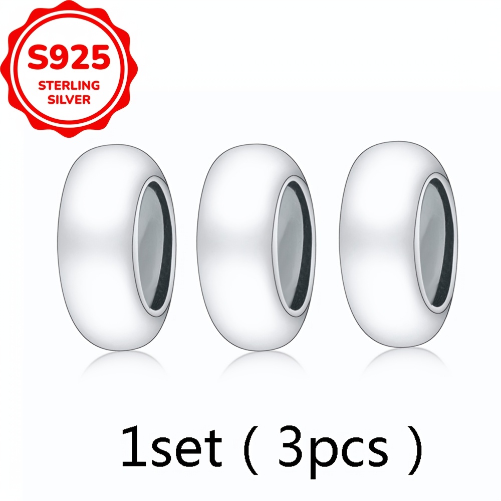 

3pcs 925 Sterling Silvery Spacer Beads, Silicone Stopper Charms For Diy Bracelet Jewelry Making, Fashion Decorative Beads For Valentine's, Day, Christmas Gifts