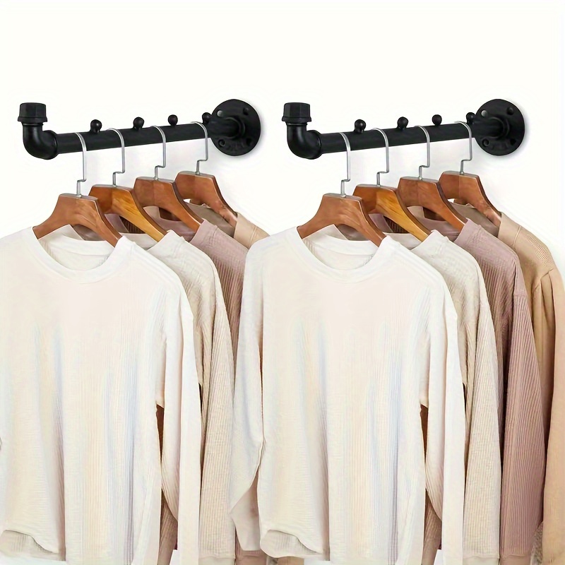 

2pcs Industrial Pipe Corner Clothing Rack, Heavy-duty Wall-mounted Metal Hanger Bar, Multi-functional Storage Rod For Bedroom, Bathroom, - Vintage Style Home Decor Organizer, Clothes Organizer Storage