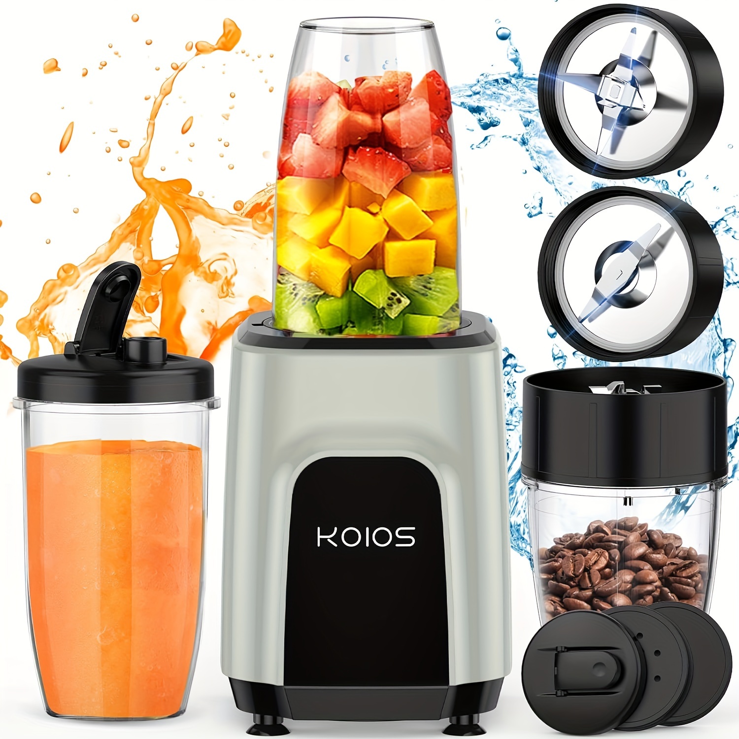 

Koios 900w Countertop Blenders To Make Shakes And Smoothies Protein Drinks Nuts Spices, Beans Grinder, 11 Pieces Personal Blender With 2x18.6oz And 10oz Cups